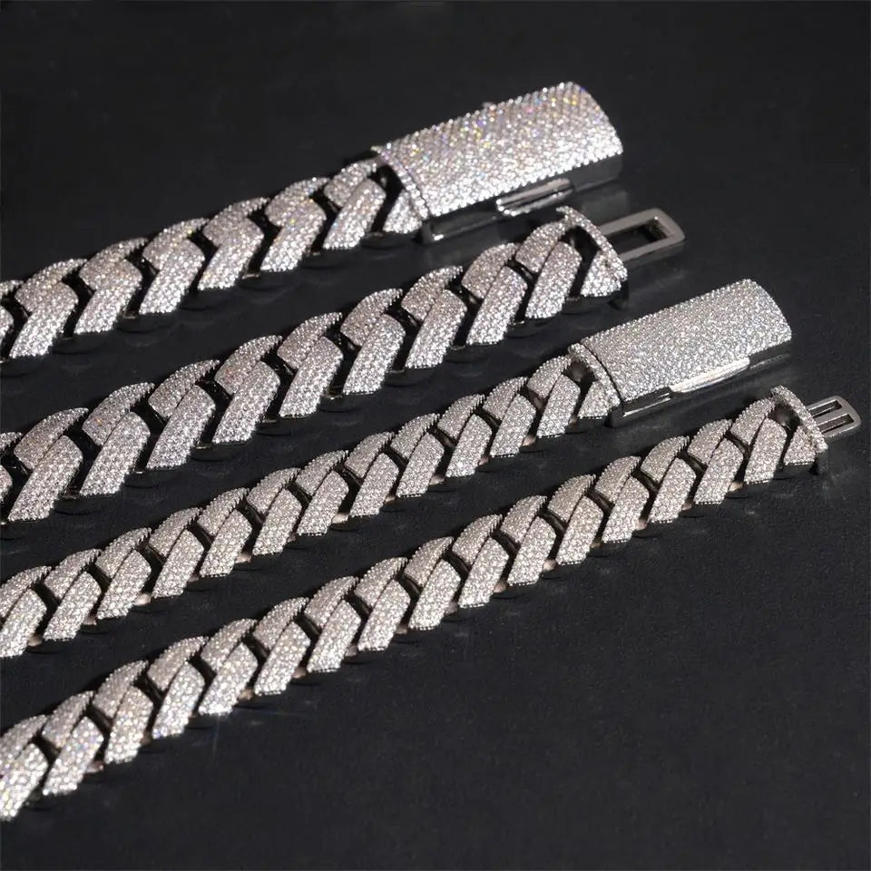 2026 New 15MM S925 Silver 3/4 Rows VVS Moissanite Cuban Chain