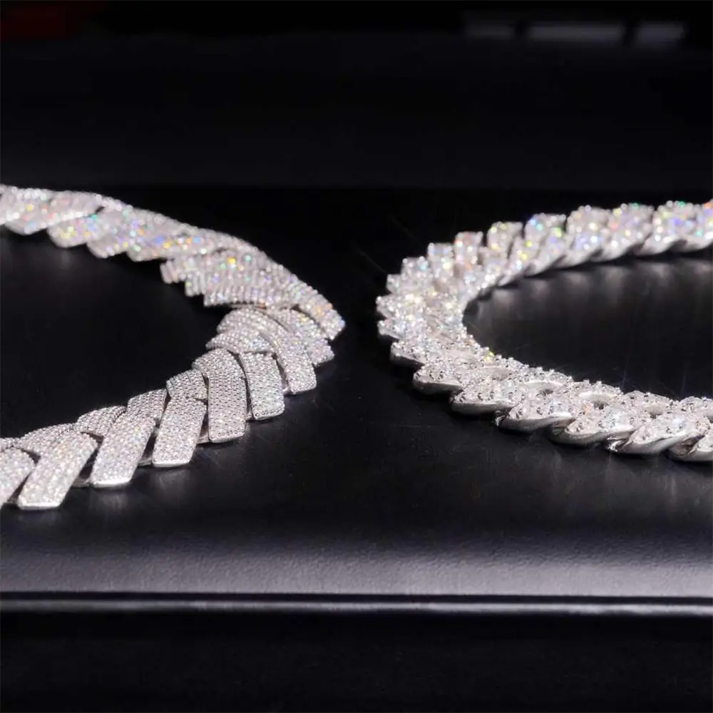 2026 New 23MM S925 Silver VVS Moissanite Cuban Link Chain Necklace