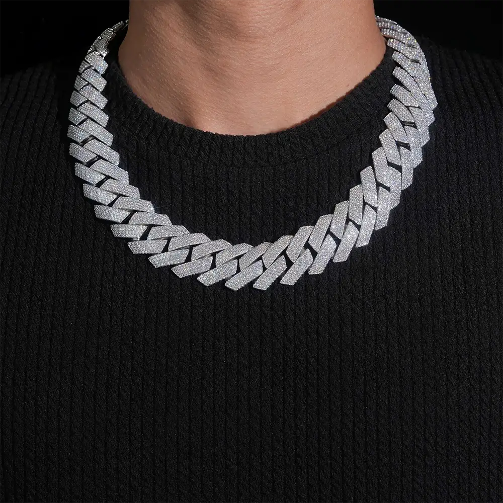 2026 New 23MM S925 Silver VVS Moissanite Cuban Link Chain Necklace