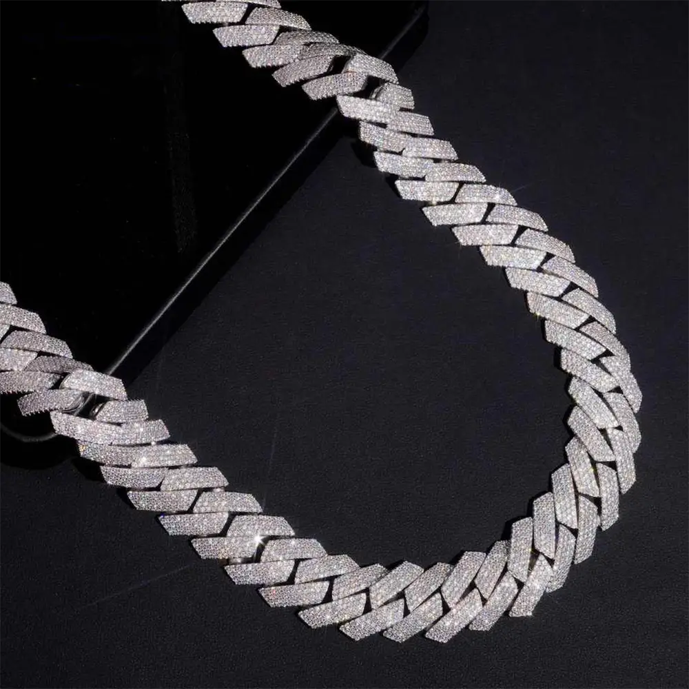 2026 New 23MM S925 Silver VVS Moissanite Cuban Link Chain Necklace