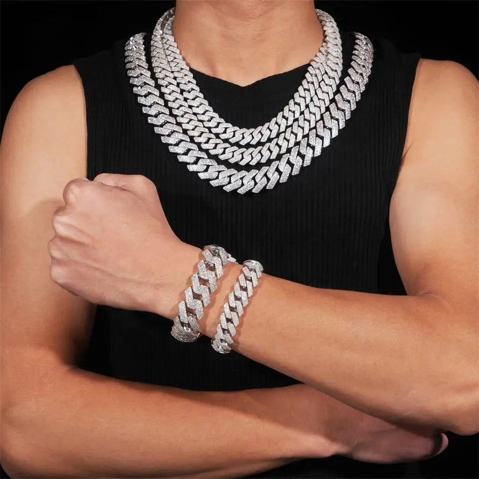 2026 New 18MM S925 Silver 4 Rows VVS Moissanite Cuban Link Chain Necklace Secondary image