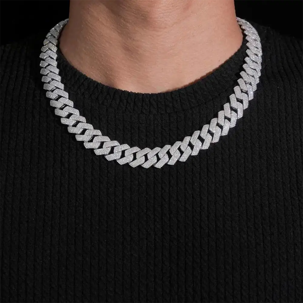 2026 New 13MM 3 Rows VVS Moissanite Cuban Link Chain Necklace Main image