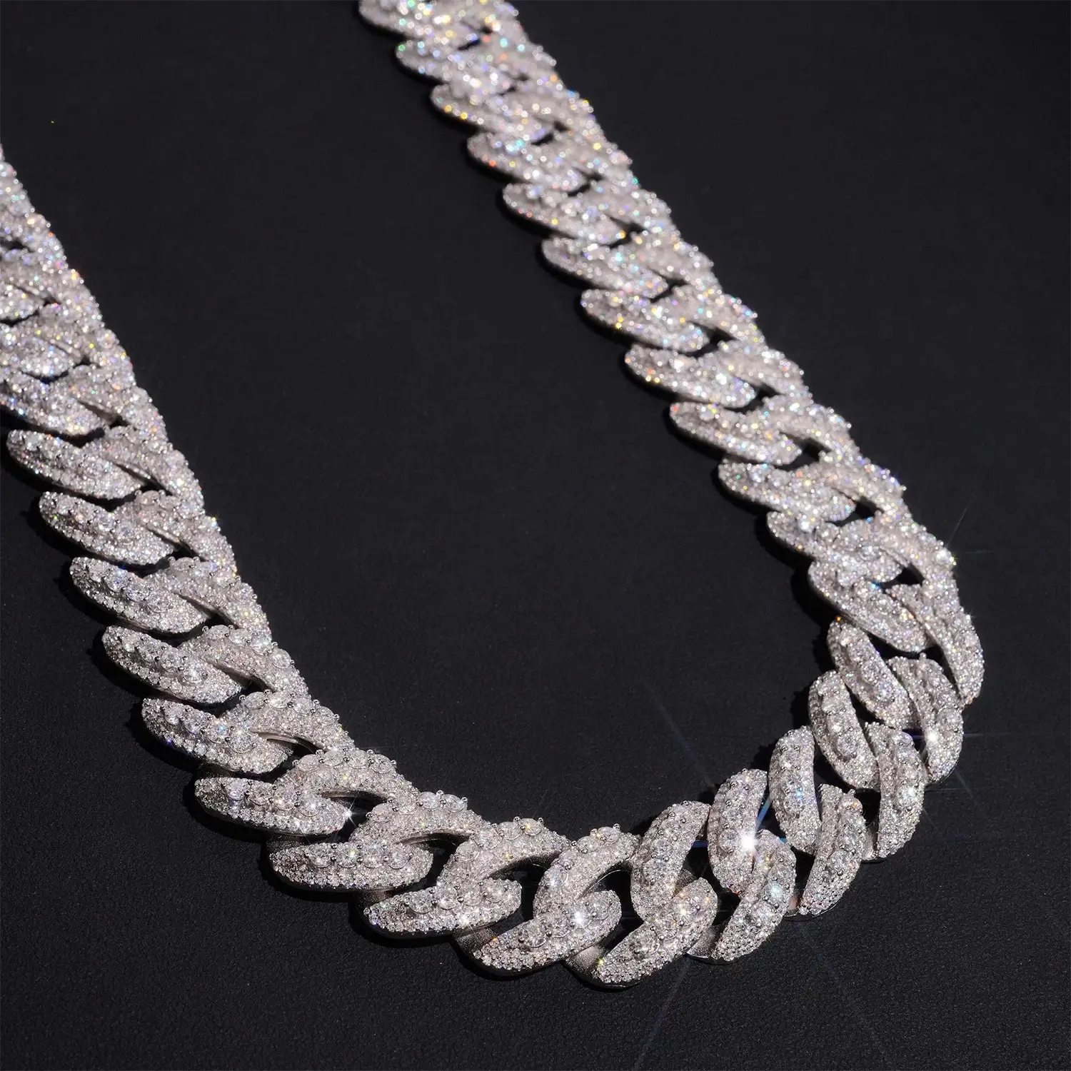 2026 New Raise Stone S925 Silver  VVS Moissanite Cuban Chain Necklace