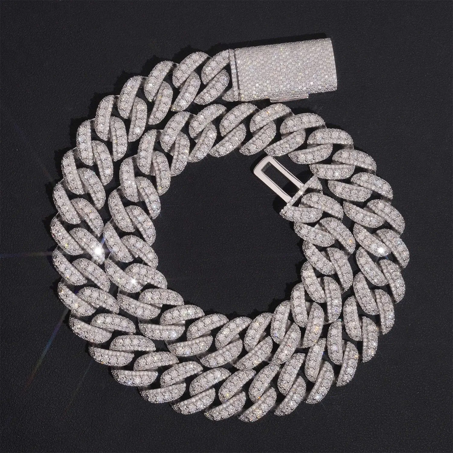 2026 New Raise Stone S925 Silver  VVS Moissanite Cuban Chain Necklace