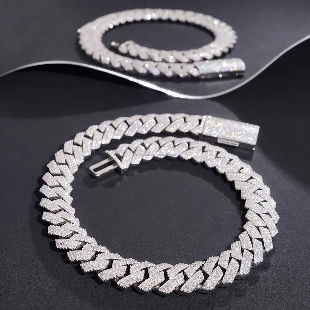 2026 New 15MM S925 Silver 3/4 Rows VVS Moissanite Cuban Chain