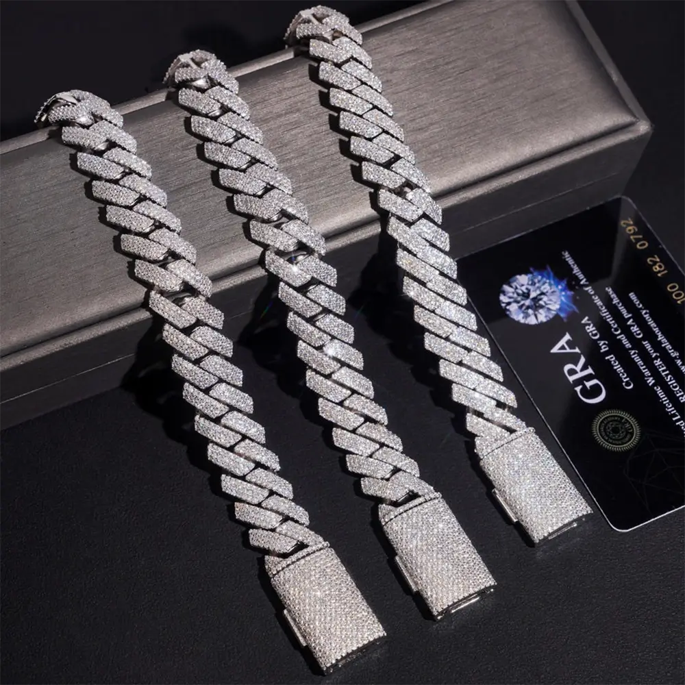 2026 New 15MM S925 Silver 3/4 Rows VVS Moissanite Cuban Chain