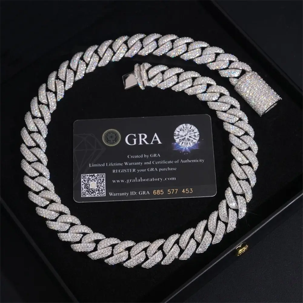 2026 New 16MM S925 Silver 3 Rows VVS Moissanite Edge/Miami Cuban Chain