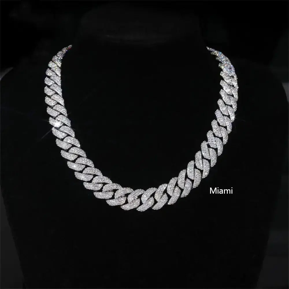 2026 New 16MM S925 Silver 3 Rows VVS Moissanite Edge/Miami Cuban Chain