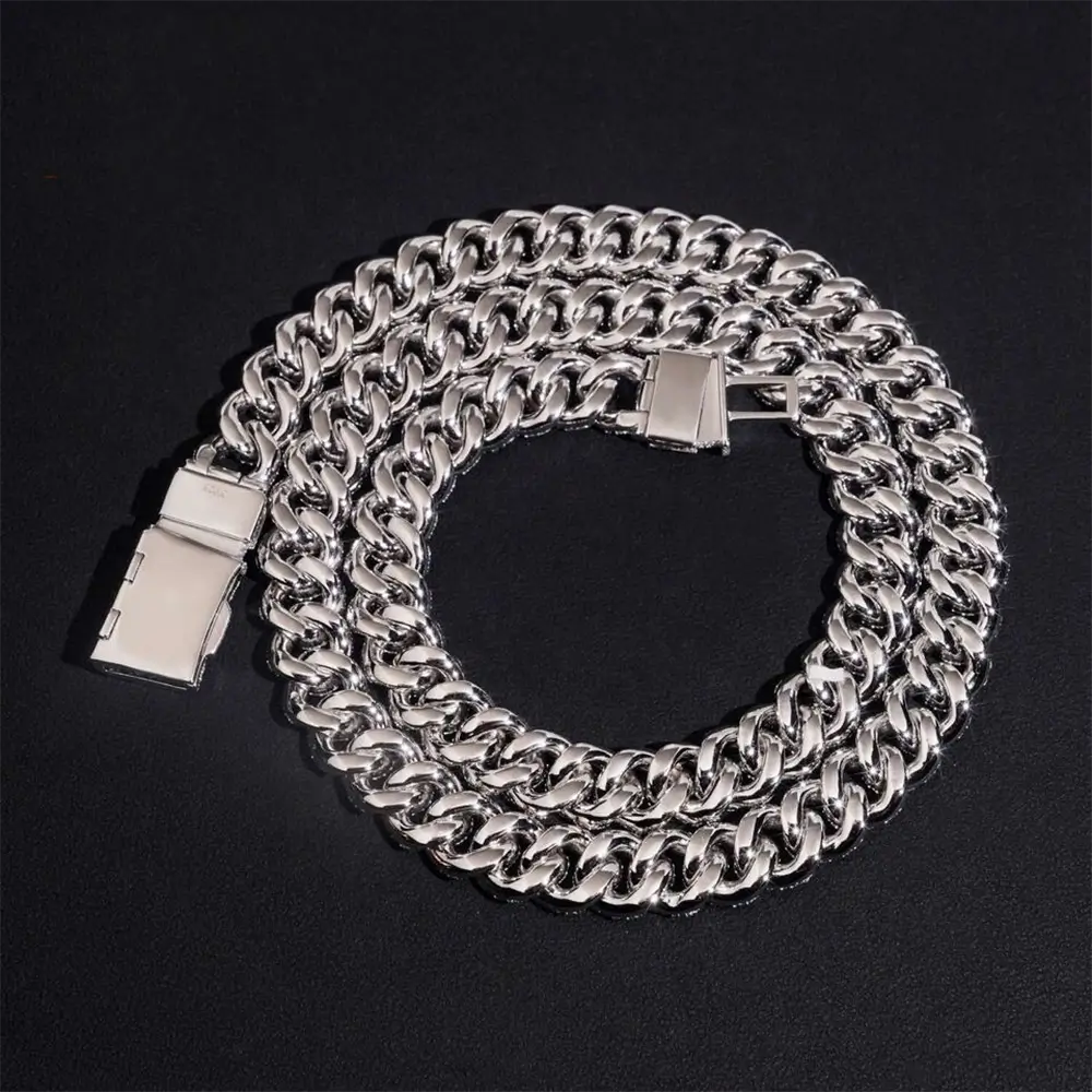 2026 New 12MM S925 Silver Raise Stone VVS Moissanite Miami Cuban Chain Necklace