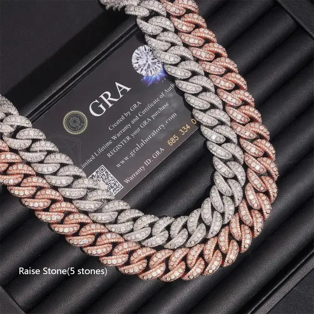 2026 New Raise Stone Bezel Setting S925 Silver  VVS Moissanite Cuban Chain Necklace
