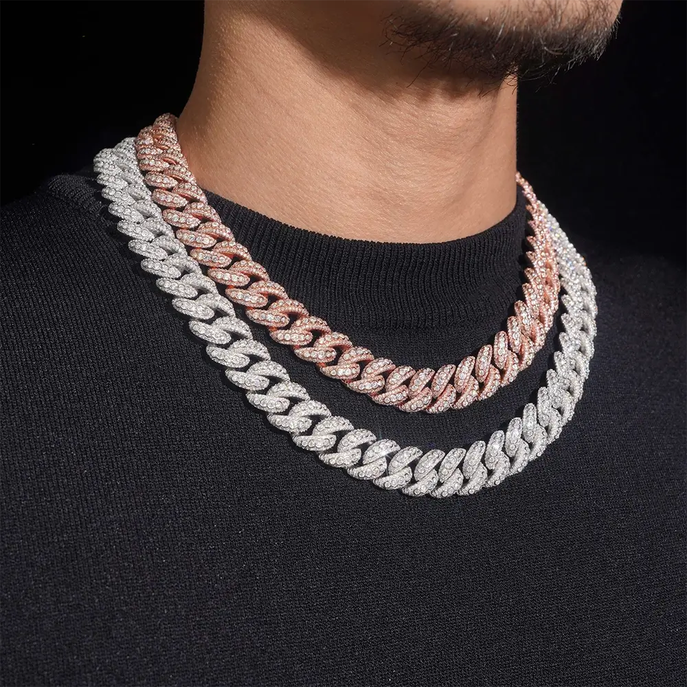 2026 New 15MM Raise Stone VVS Moissanite Cuban Chain Image principale du produit