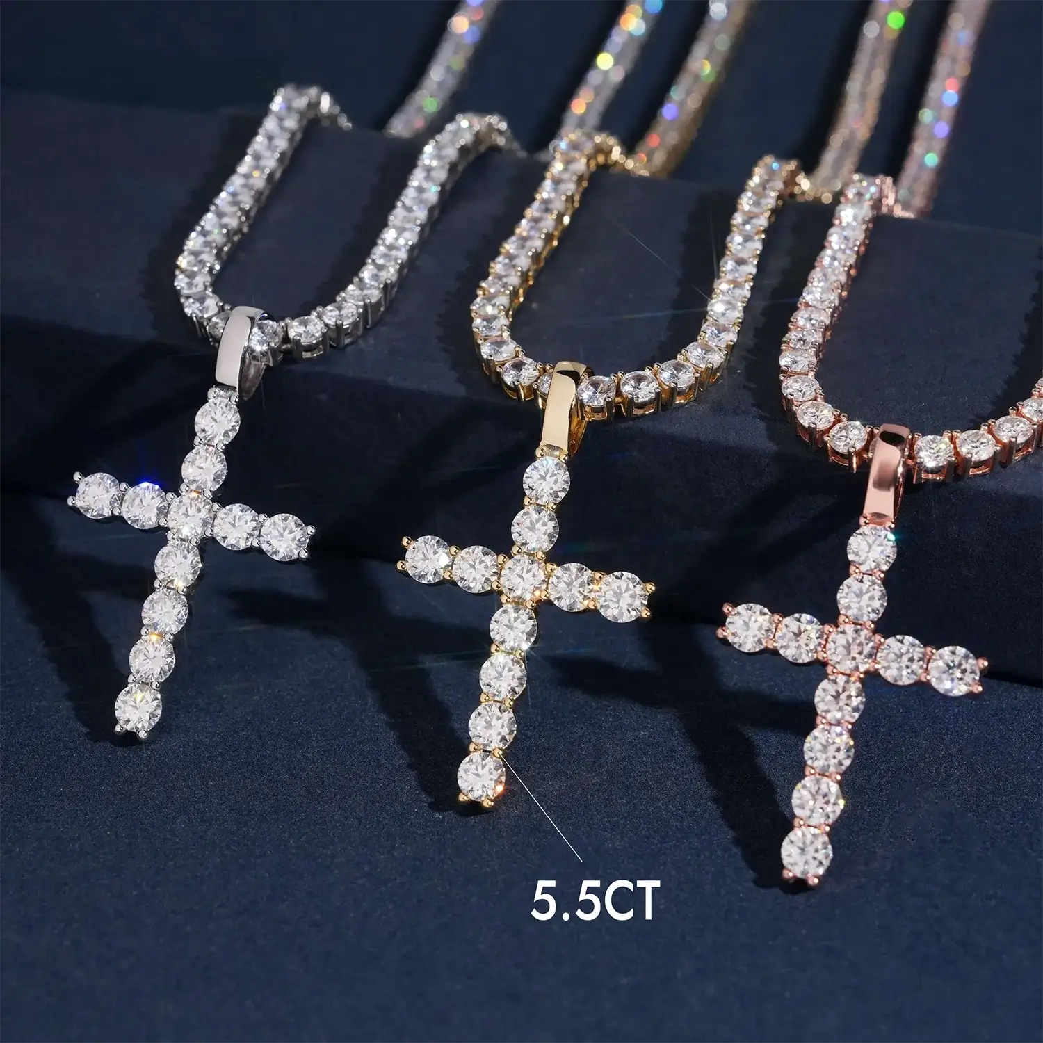 GL S925 Silver VVS Moissanite Classic Solitaire Cross Pendant