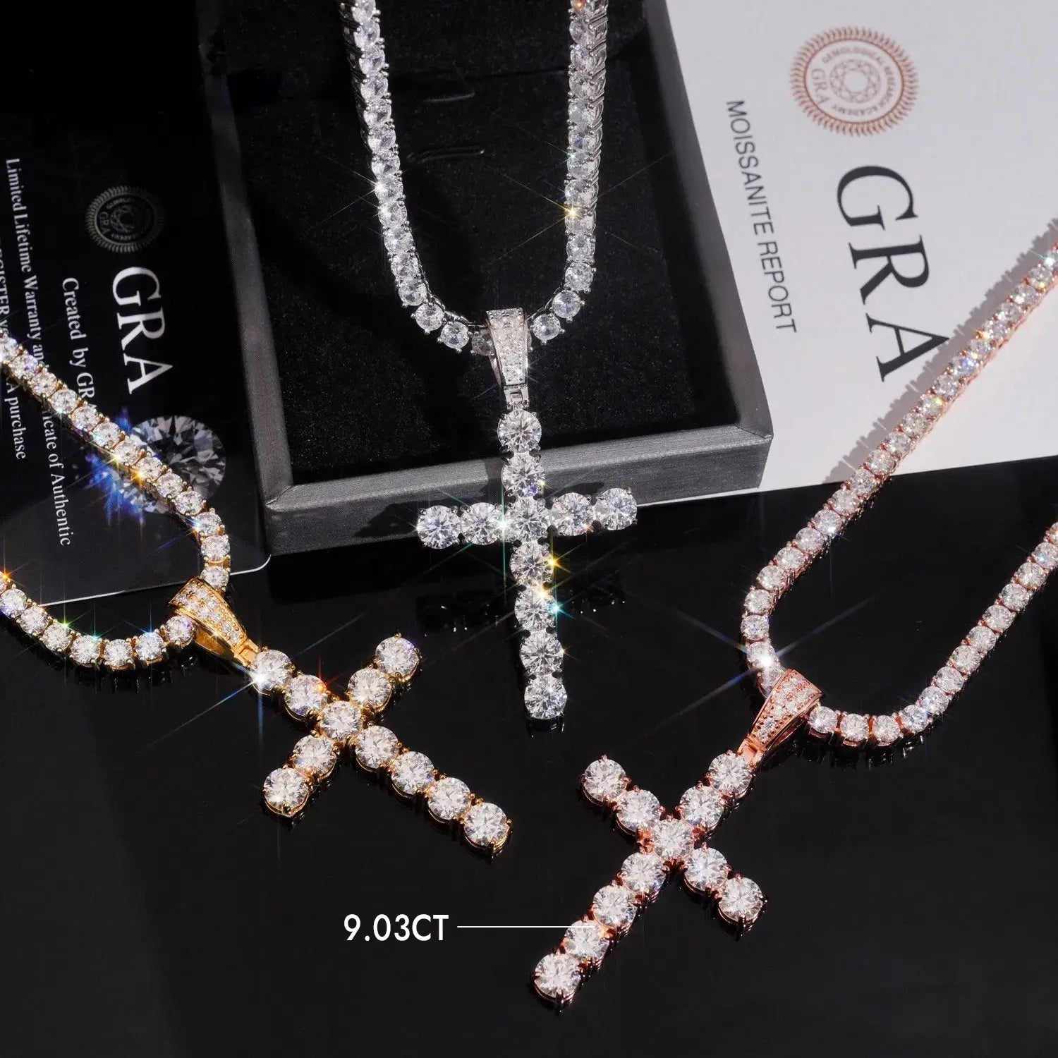 GL S925 Silver VVS Moissanite Classic Solitaire Cross Pendant