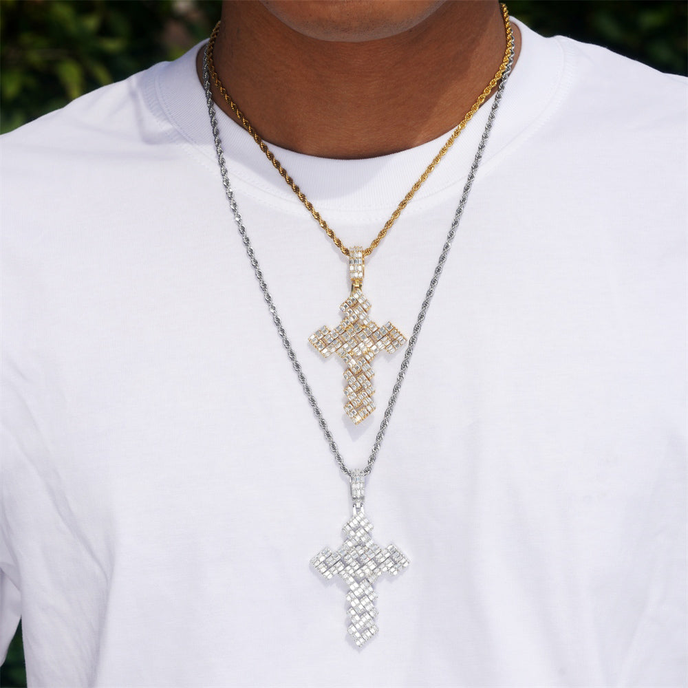 GL Full Baguette Diamond Cube Chian Style Hip Hop Custom Cross Pendant Image principale du produit