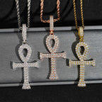 GL Ankh Cross Silver Duoble Rows Moissanite Pendant