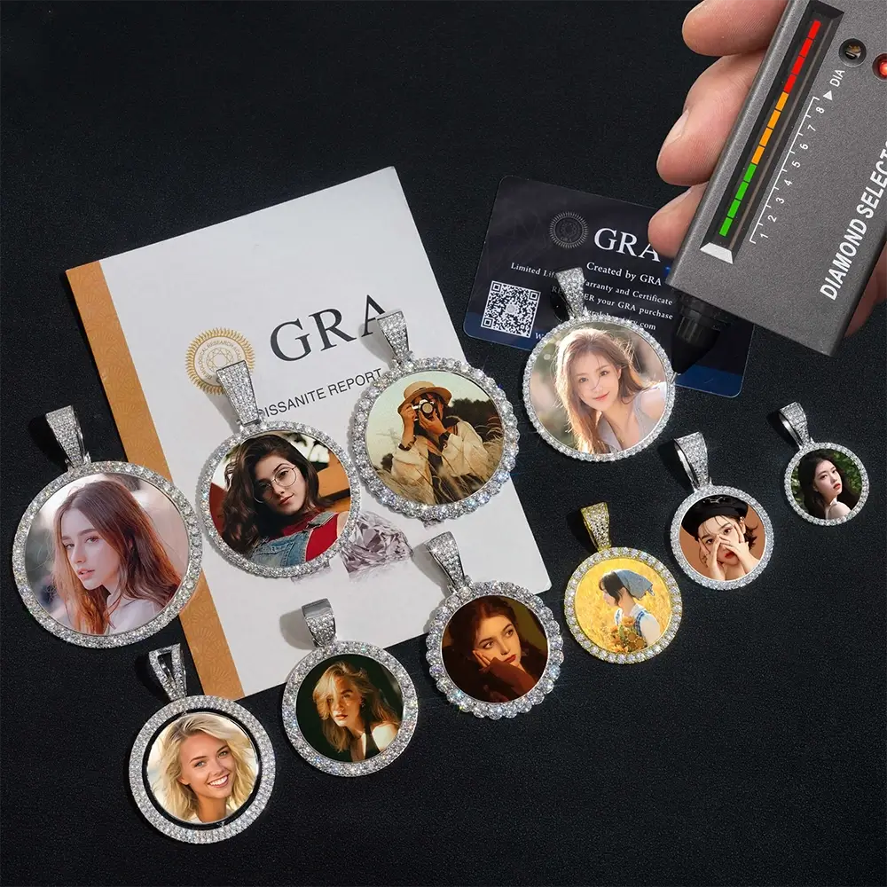 Custom Memory Circle VVS Moissanite Photo Pendant