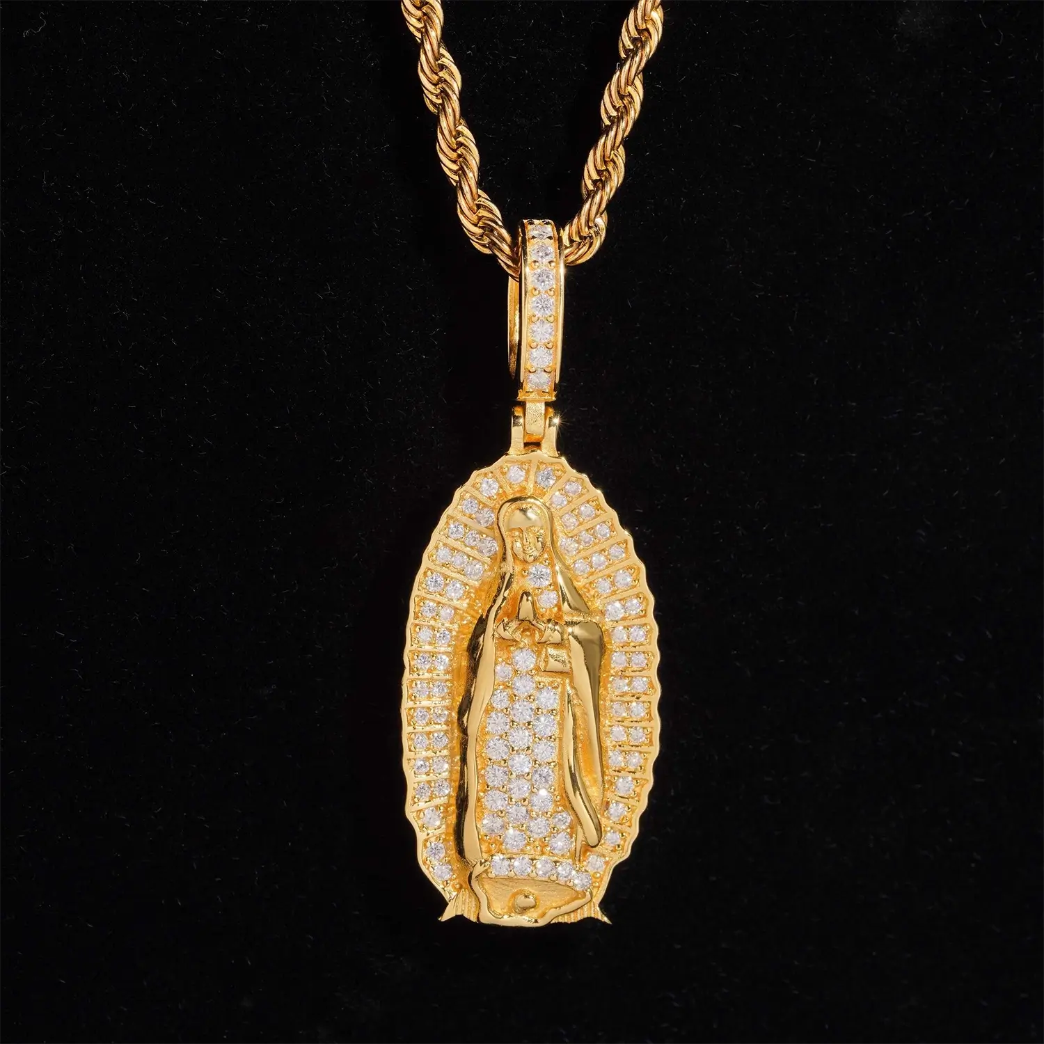 VVS Moissanite Halo Virgin Mary Pendant S925 Silver Guadalupe Jewelry