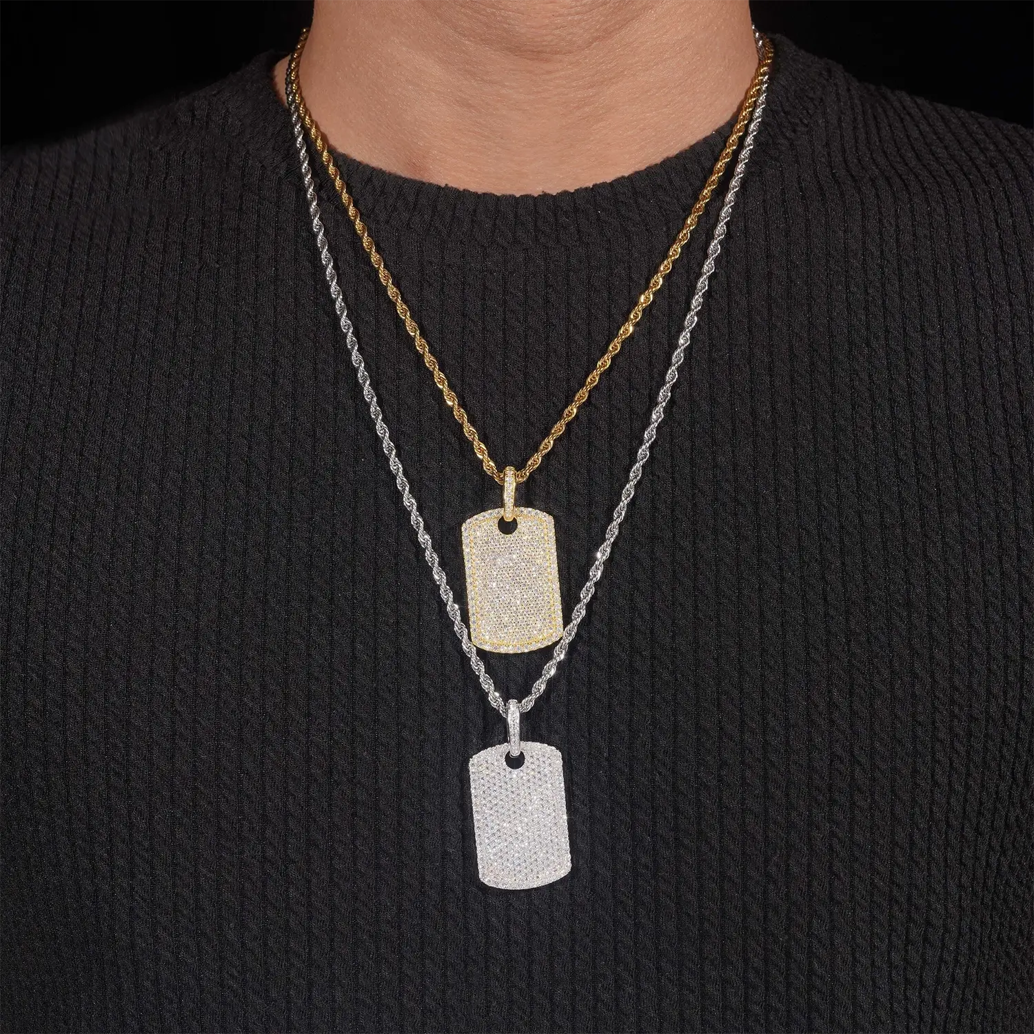 GL Luxury Fully Diamond Iced Out VVS Moissanite Dog Tag Pendant