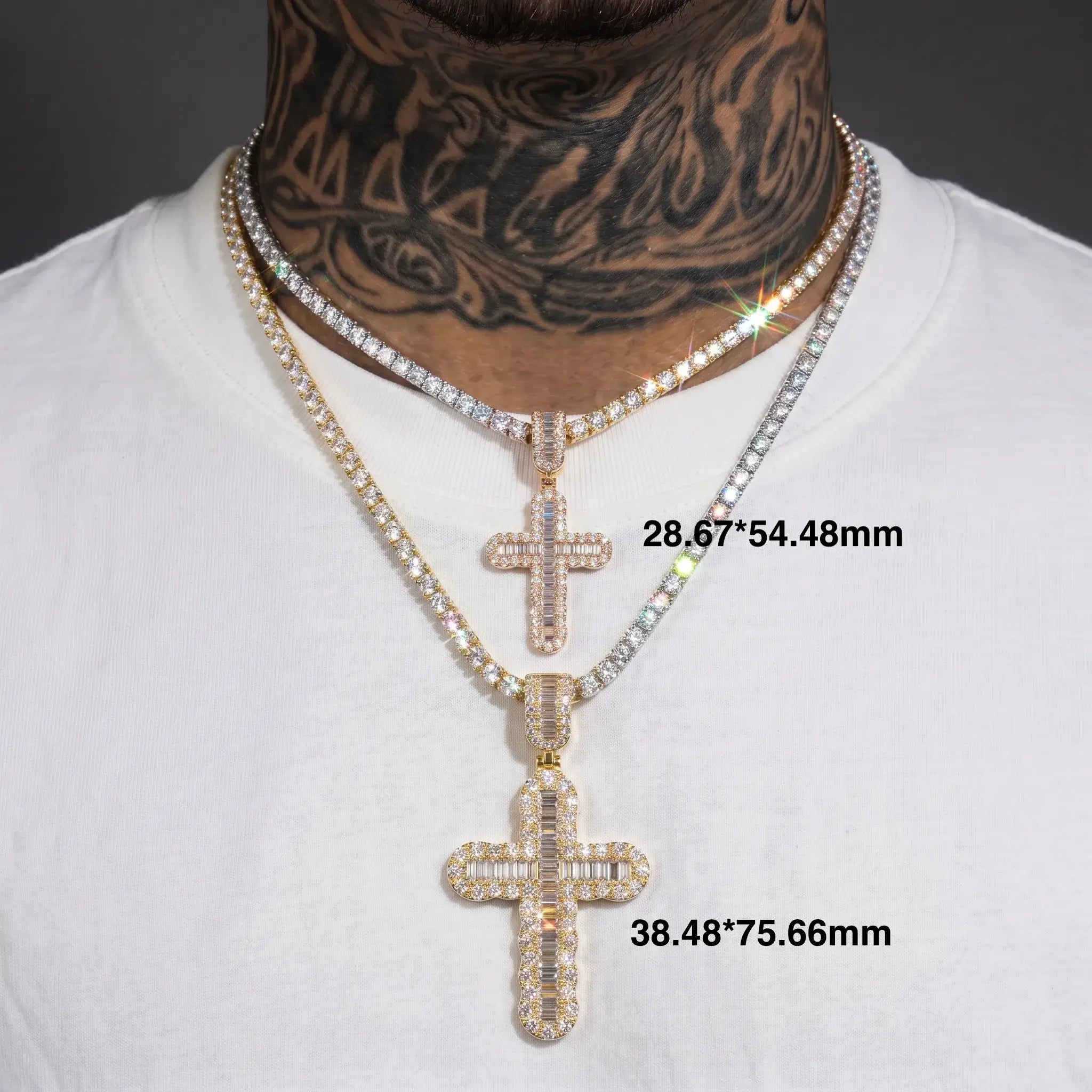 GL Hip Hop Iced Out Baguette Diamond Cross Pendant