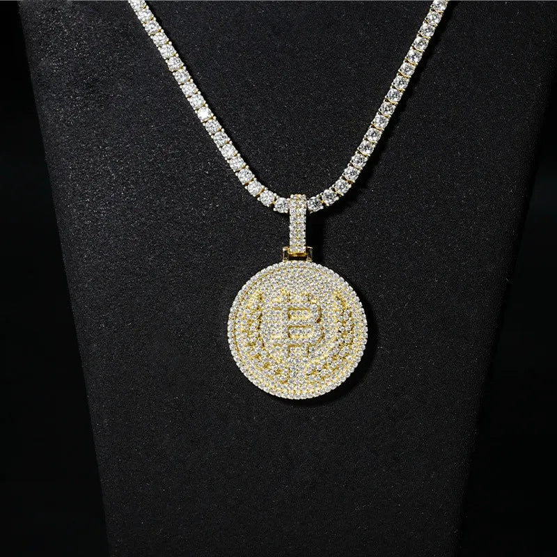B Coin S925 Silver VVS Moissanite Medallion Pendant