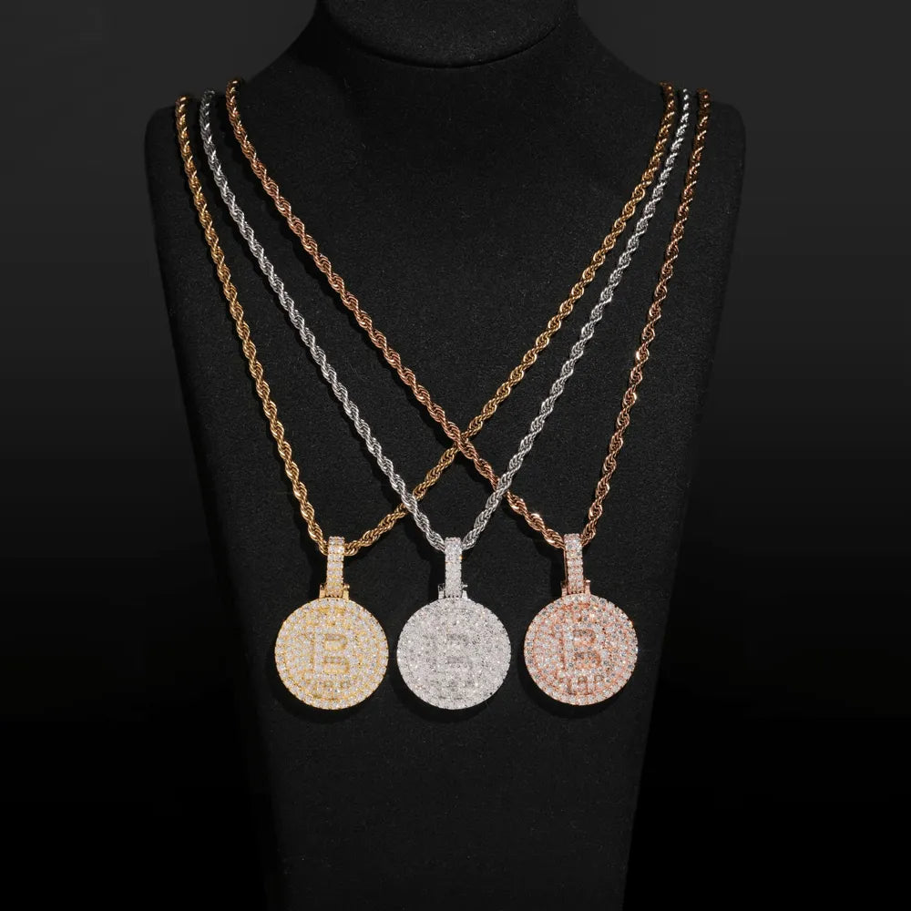 B Coin S925 Silver VVS Moissanite Medallion Pendant