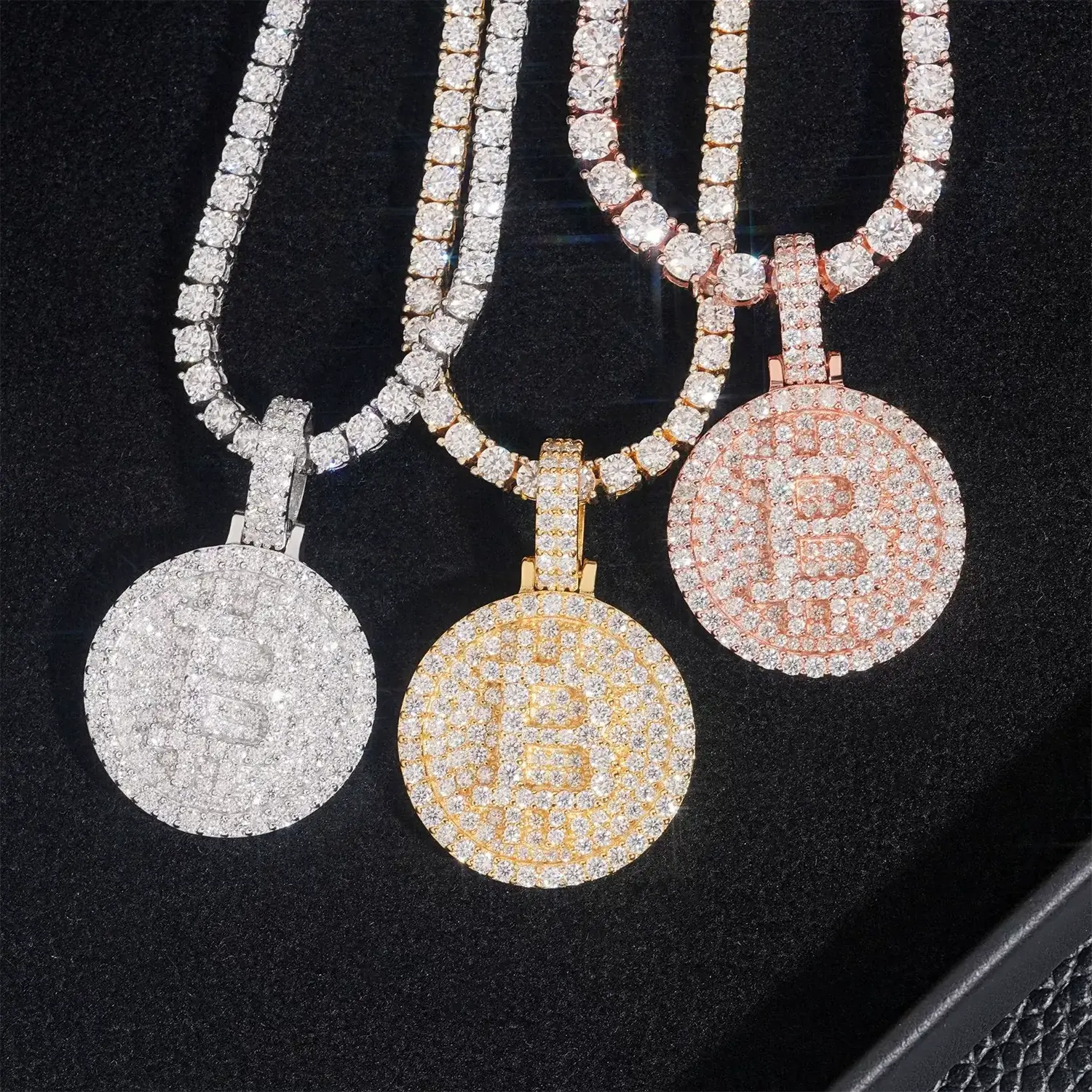 B Coin S925 Silver VVS Moissanite Medallion Pendant