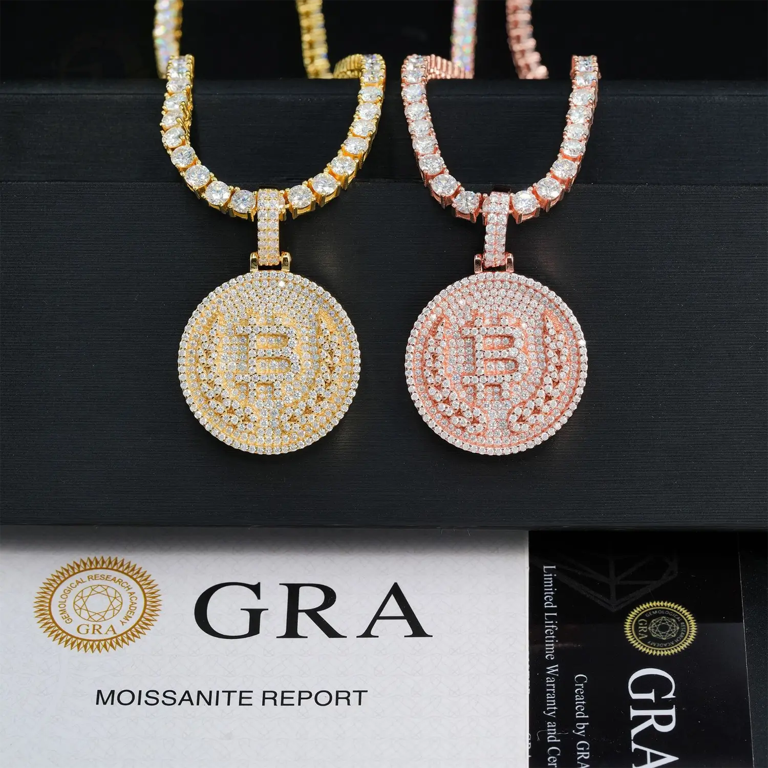 B Coin S925 Silver VVS Moissanite Medallion Pendant