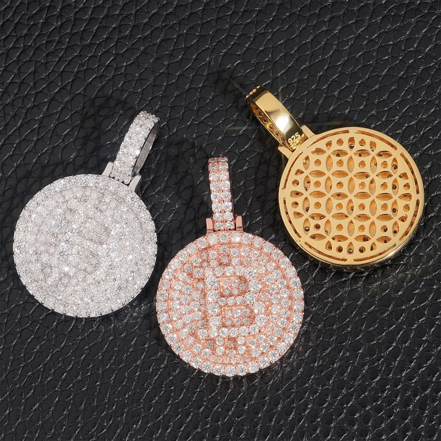 B Coin S925 Silver VVS Moissanite Medallion Pendant