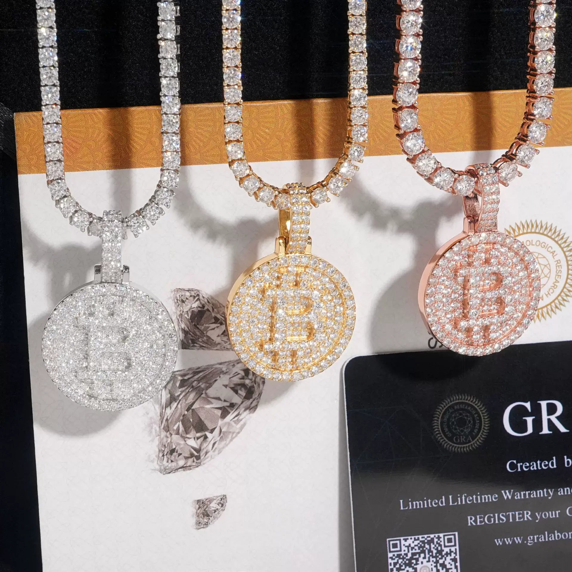 B Coin S925 Silver VVS Moissanite Medallion Pendant