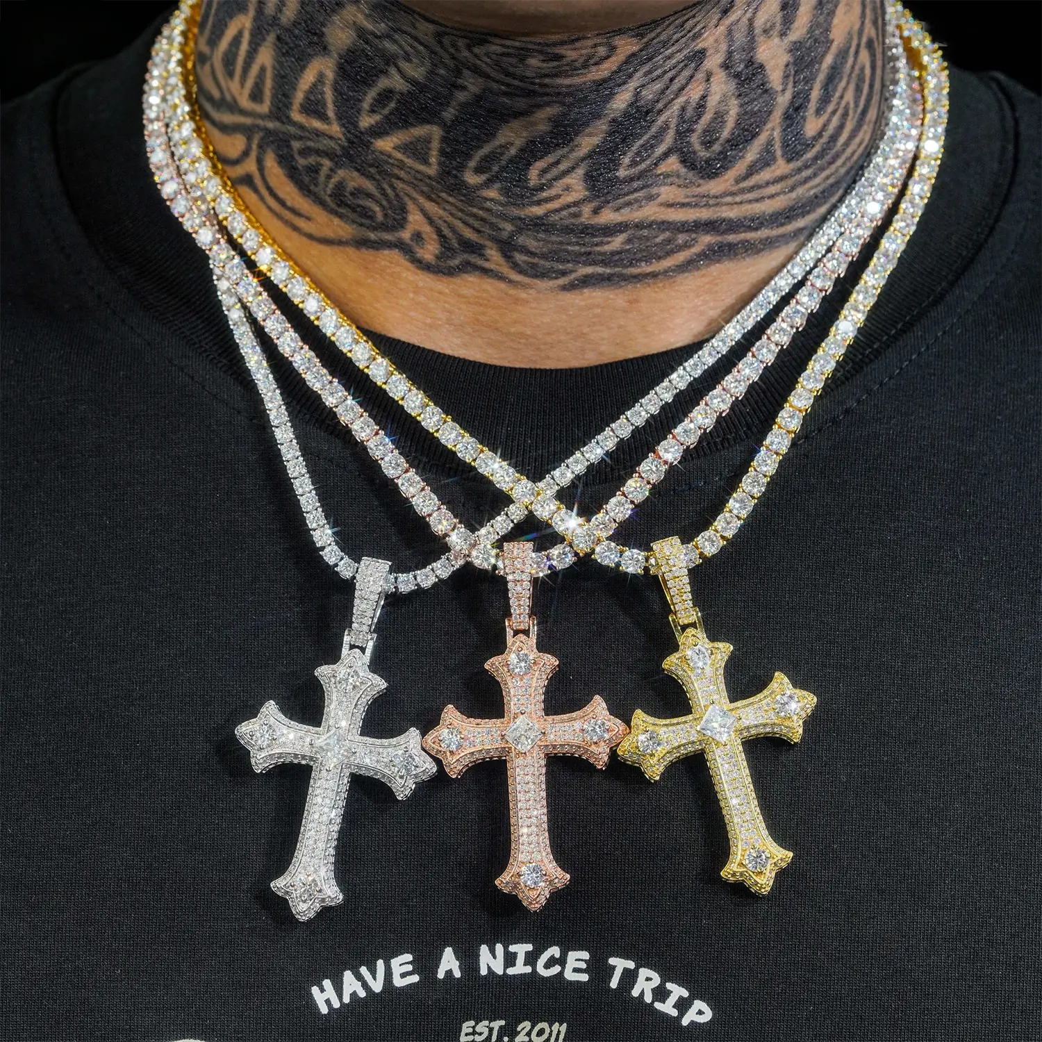 GL Iced Out Hip Hop Rapper Jewelry VVS Diamond Moissanite Cross Pendant