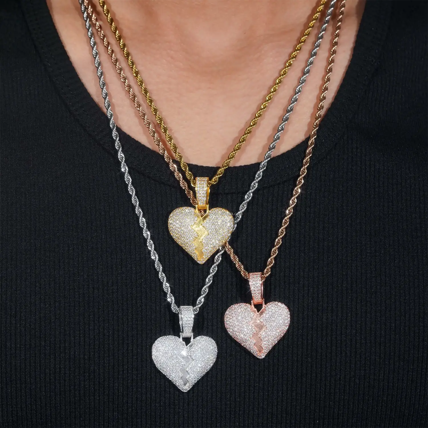 Broken Heart Iced Out VVS Moissanite Pendant Main image