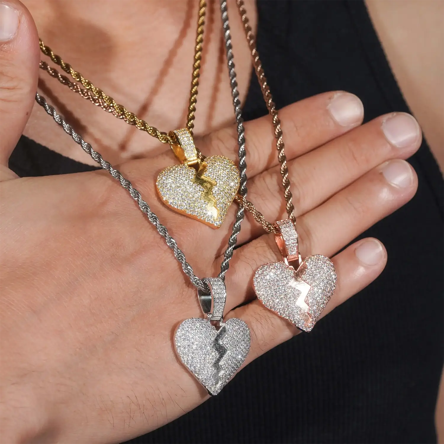 Broken Heart Iced Out VVS Moissanite Pendant