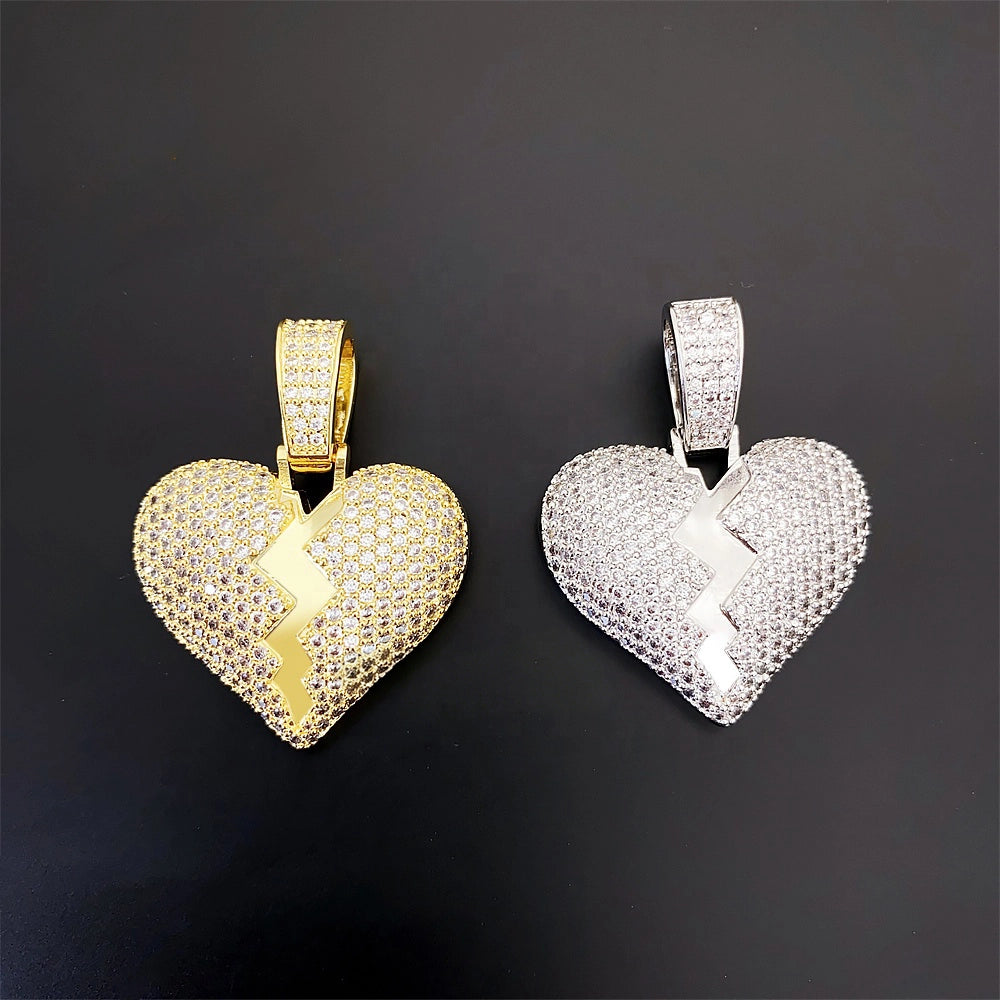 Broken Heart Iced Out VVS Moissanite Pendant