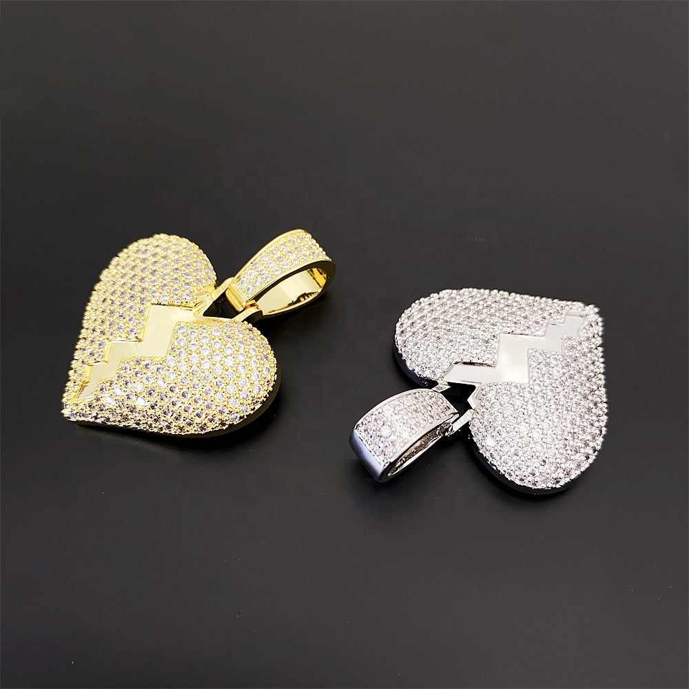 Broken Heart Iced Out VVS Moissanite Pendant