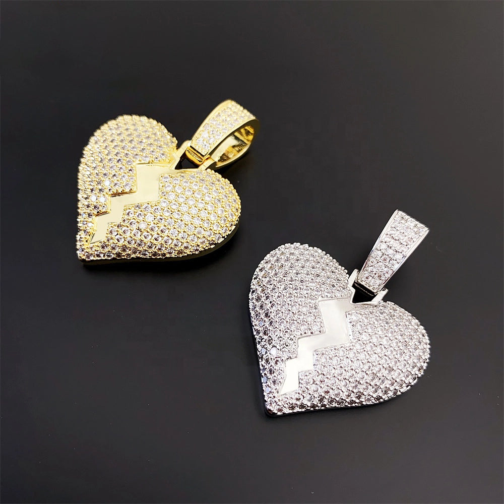 Broken Heart Iced Out VVS Moissanite Pendant