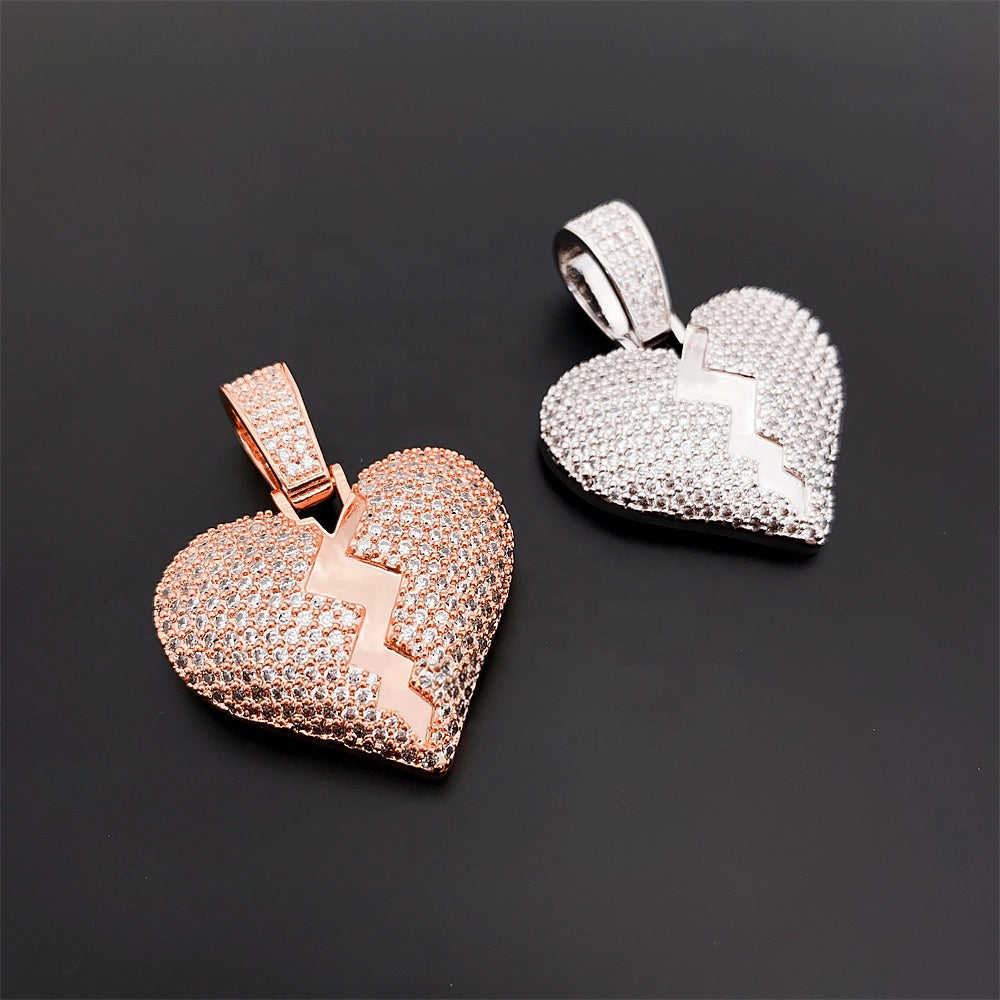 Broken Heart Iced Out VVS Moissanite Pendant