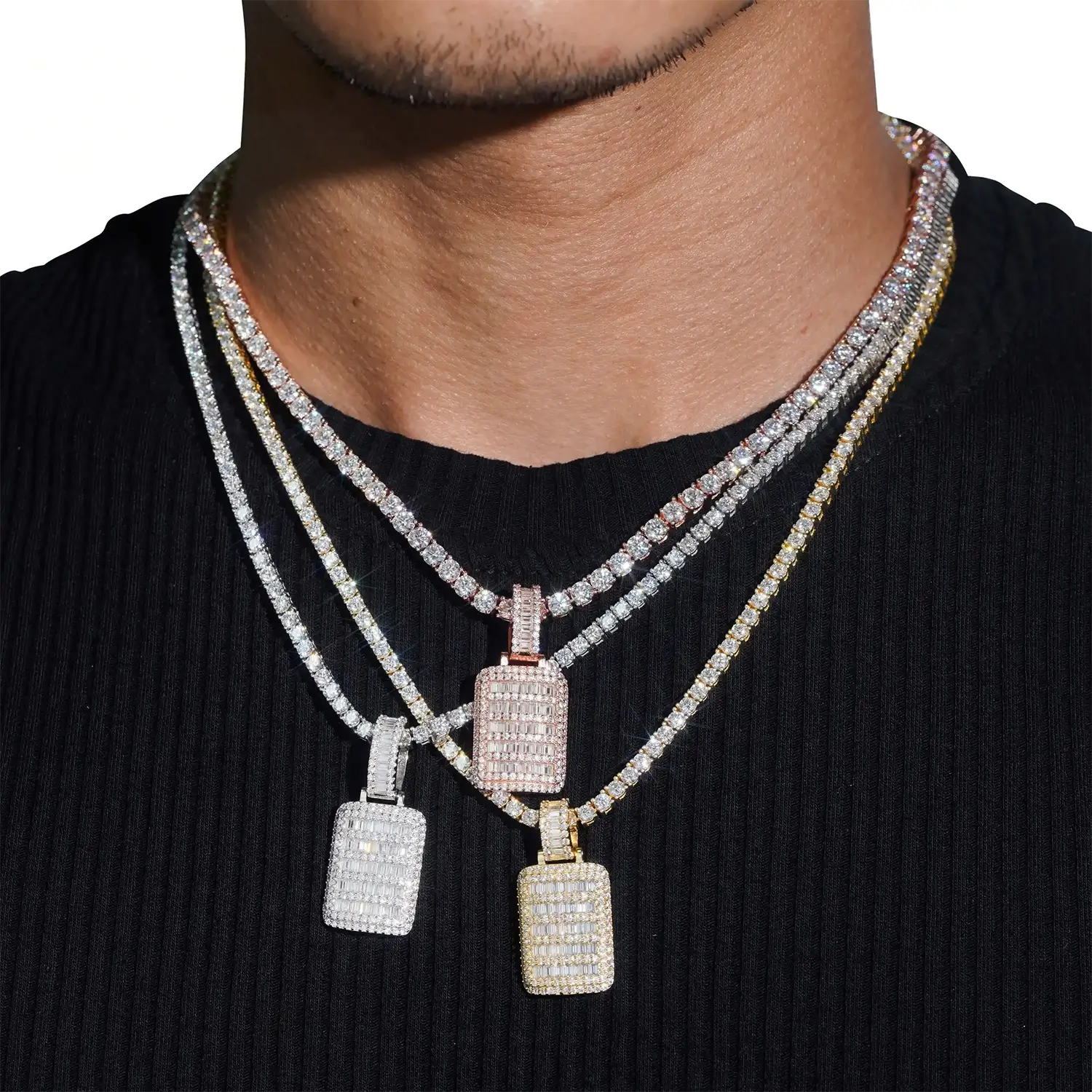 GL Hip Hop Iced Out Baguette Moissanite Diamond S925 Silver Pendant Main image