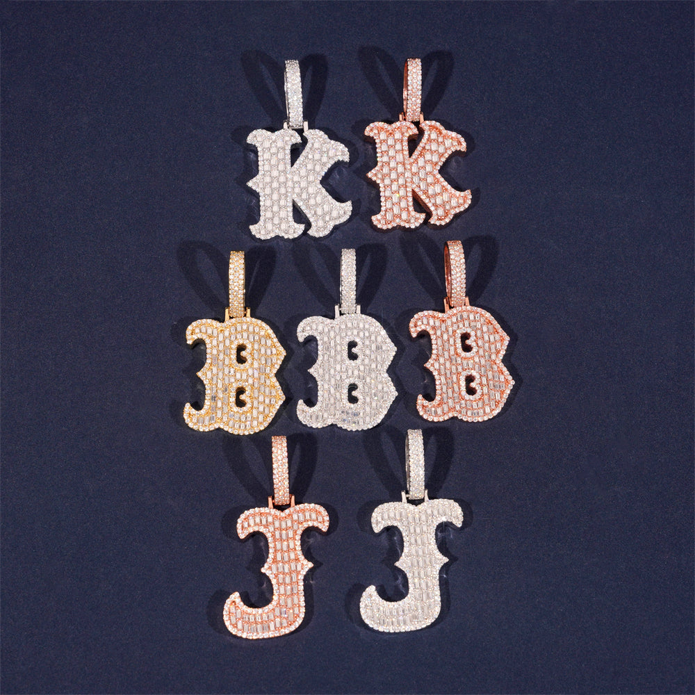 GL Iced Out Silver VVS Moissanite Hip Hop Individual Letter "K B J" Pendant