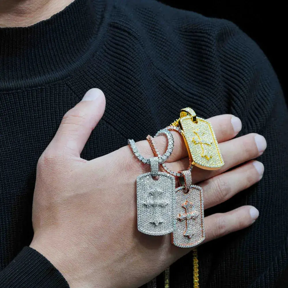 GL Ice Out Hip Hop Cross Dog Tag VVS Moissanite Pendant