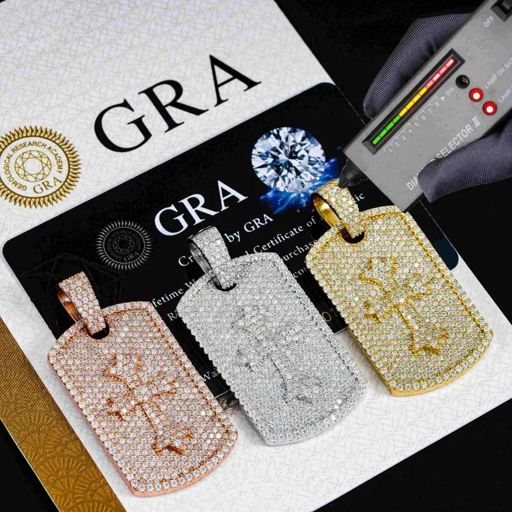 GL Ice Out Hip Hop Cross Dog Tag VVS Moissanite Pendant