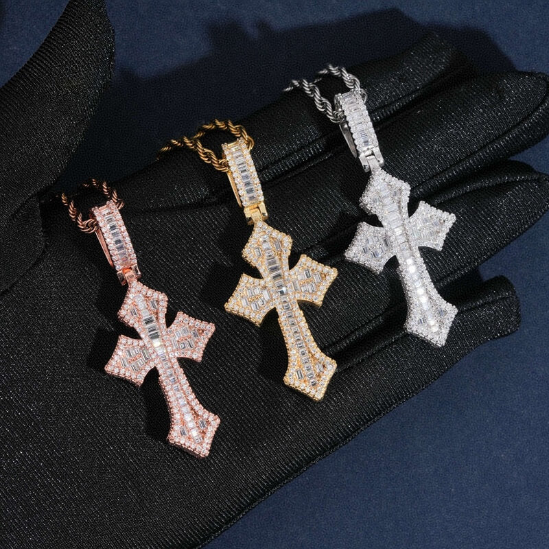 GL Baguette Cross VVS Moissanite Diamond Pendants