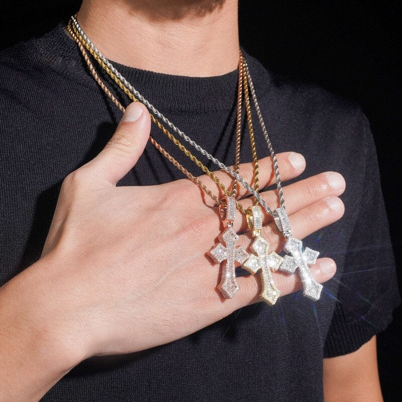 GL Baguette Cross VVS Moissanite Diamond Pendants