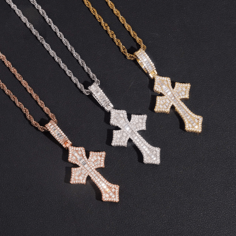 GL Baguette Cross VVS Moissanite Diamond Pendants