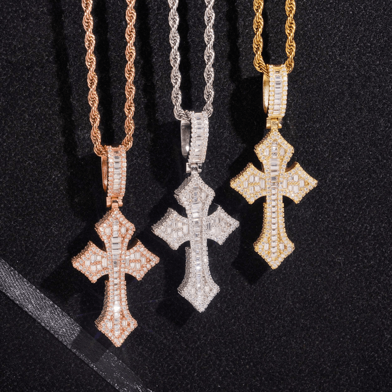 GL Baguette Cross VVS Moissanite Diamond Pendants