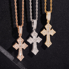 【US 3 Days Delivery】GL Baguette Cross VVS Moissanite Diamond Pendants