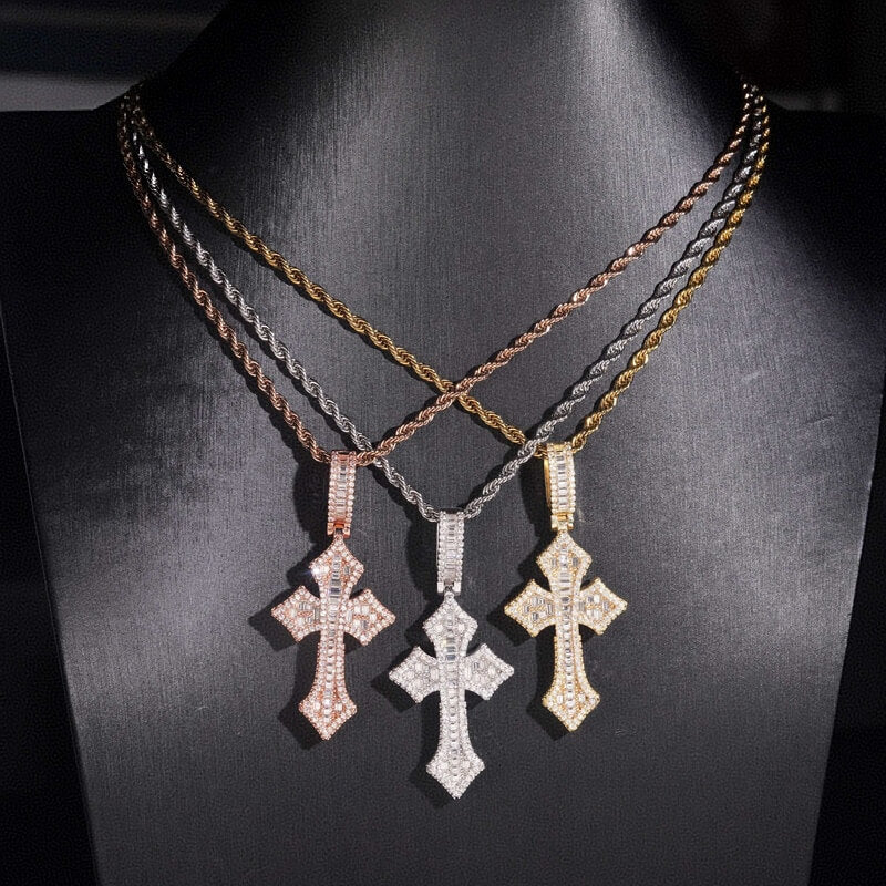 GL Baguette Cross VVS Moissanite Diamond Pendants
