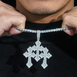 GL Triple Cross Hip Hop Silver Baguette Moissanite Pendant