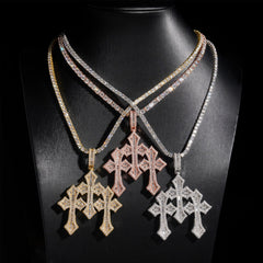 GL Triple Cross Hip Hop Silver Baguette 5A+ Diamond Pendant