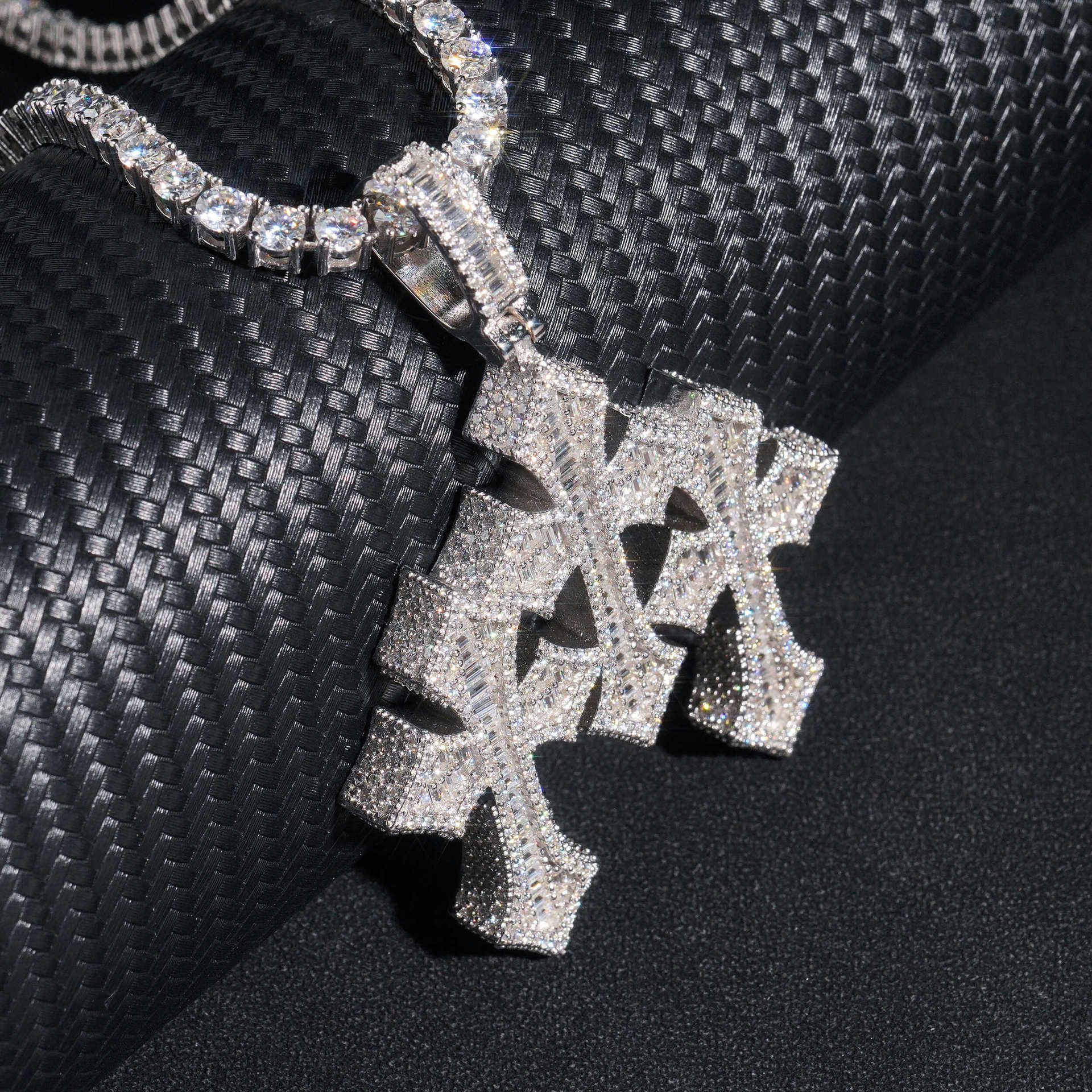 GL Triple Cross Hip Hop Silver Baguette Moissanite Pendant