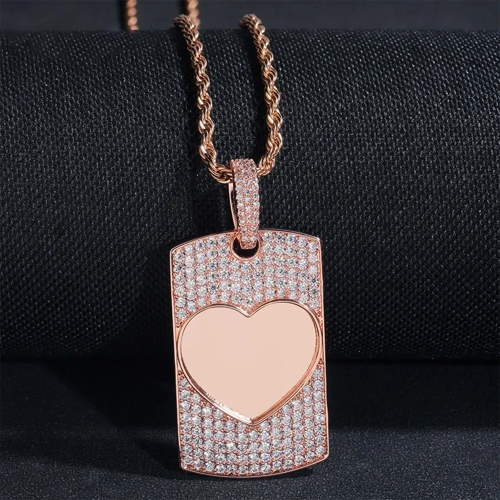 Custom Rectangle Plate Heart Photo Pendant